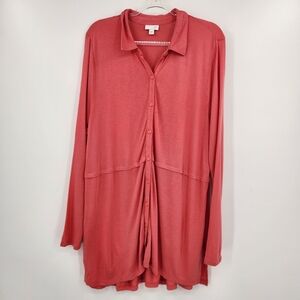 J. Jill Long Sleeve Button Front Shirt Tunic Womens Size XL Coral *small holes